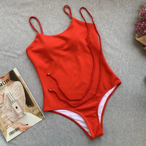 BRAIDED BELTED RIBBED ONE PIECE SWIMSUIT - Picture 5 of 10